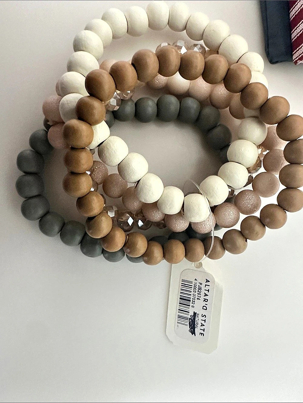 Beaded Stretch Bracelet Set in Brown & White NWT